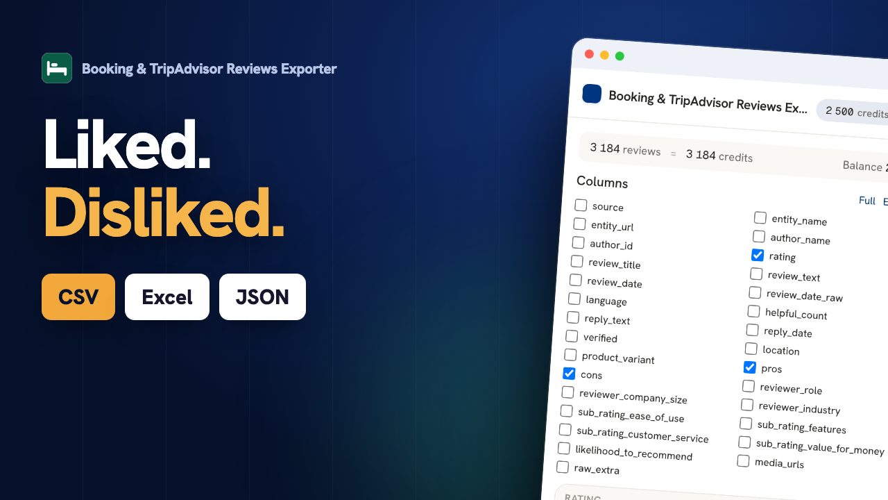 From Booking & TripAdvisor page to spreadsheet, live