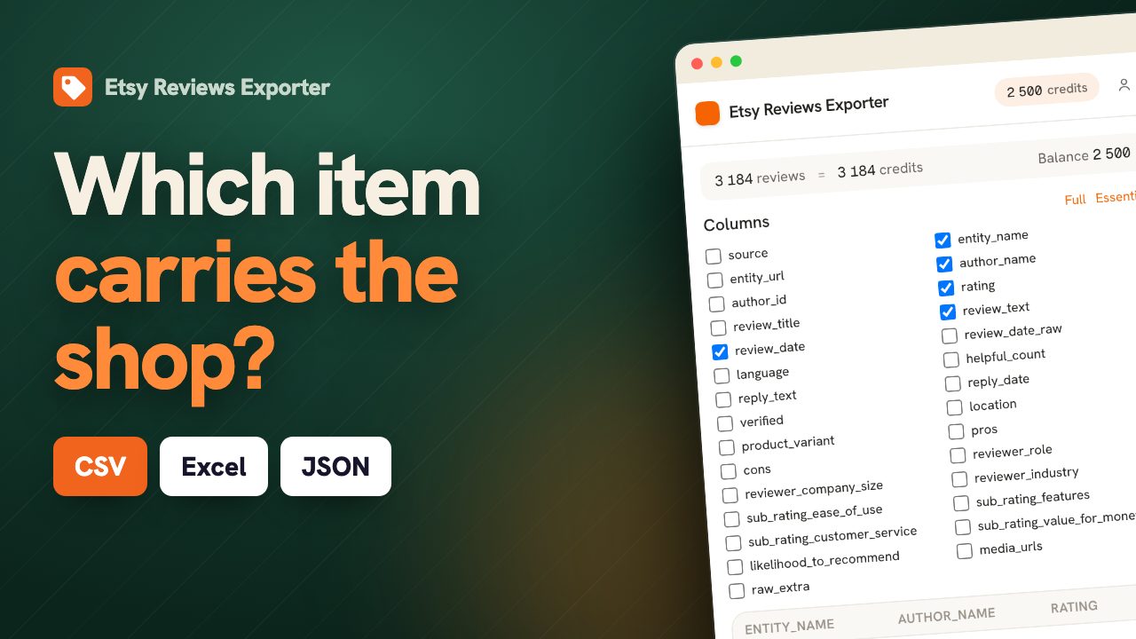 From Etsy page to spreadsheet, live
