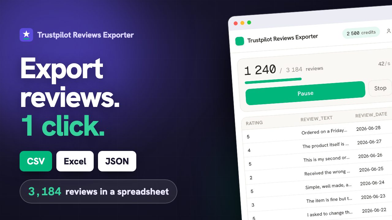 From Trustpilot page to spreadsheet, live